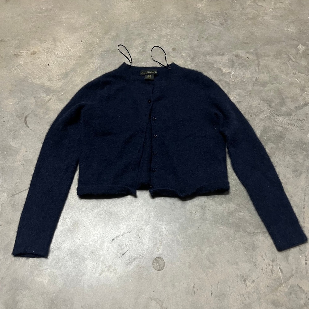House of Harlow 1960 Navy Blue 100% Cashmere Cropped Cardigan Sweater Womens XS